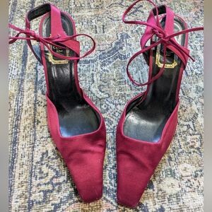 Vintage Christian Dior Wine Satin Bow Heel
